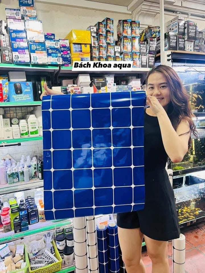 Decal kẻ ô caro đen - trắng - xanh khổ 50cm / 70cm cho bể cá